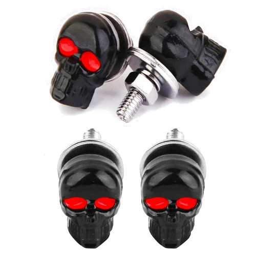 Heart Horse venveal Skull License Plate Screws Universal Car Motorcycle License Plate Frame Bolts Fasteners 3D Skull Stainless Steel Windscreen Trim Cover Replacement Kit (Black, 4 Pack)