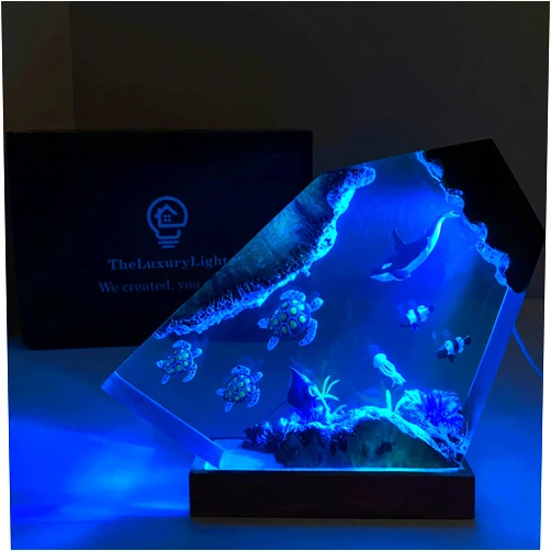 THELUXURYLIGHT Killer Whale Resin Lamp, Resin Ocean Lamp, 16 Changeable LED Shark and Jellyfish Resin Lamp, Epoxy Resin Wood Light Lamp, Great Gift for Scuba Diver, Men, Boy Friends (Large Size)