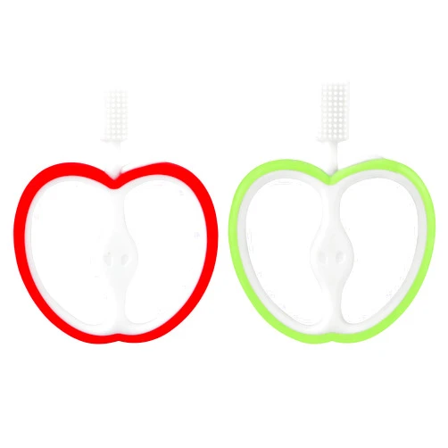 PandaEar 2 Pack Baby Toothbrush, Silicone Double-Sided Oral Care Teether Brush for Infant 6 to 12 Months, Easy to Hold -Green & Red