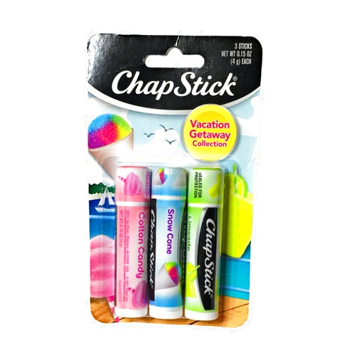 ChapStick (1) Pack of 3 Count ChapStick Vacation Getaway Collection Lip Balm (Flavors Include Cotton Candy, Snow Cone and Limeade)