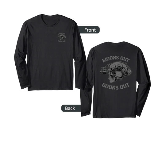 Visit The Seize The Night Apparel MOONS OUT GOONS OUT Skull Helmet NVGs Military Men's Long Sleeve T-Shirt