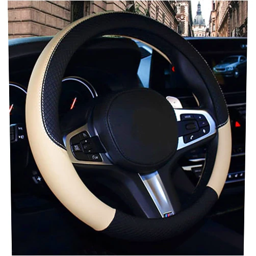 Mayco Bell Microfiber Leather Steering Wheel Cover Wavy Line Splice X-stitch Pattern Beige