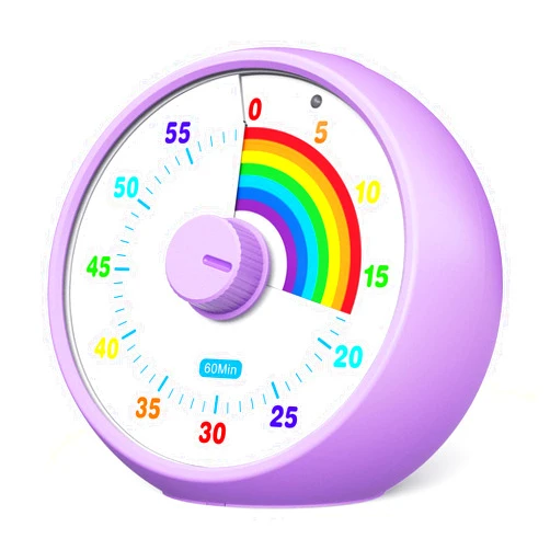 Kiecky squirrel Visual Timer for Kids, 60-Minute Countdown Timer for Classroom Office Kitchen, Desk Timer Kids Time Management Tools with Silent Operation, Pomodoro Timer Rainbow Pattern Purple