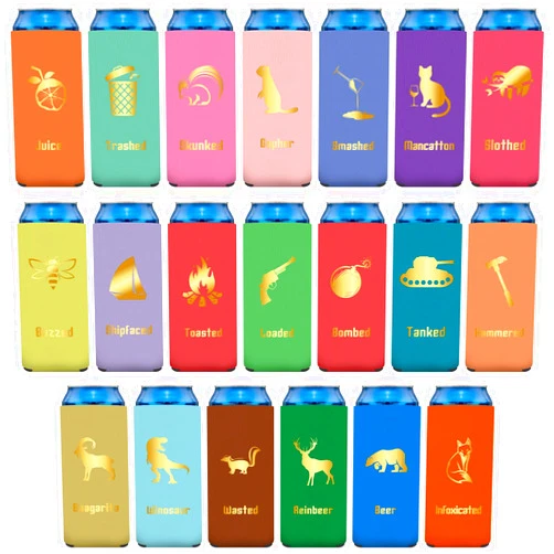 Domensi 20 Pcs Funny Quotes Can Sleeves for Beer Funny Party Sayings Beer Can Coolers Retro Colored Drink Cooler Sleeves for Cans Bottles Soda Drinks Trip Gifts Favors, 5.5 x 2.3 Inch