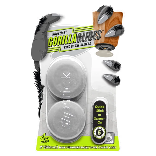 Slipstick GorillaGlides CB503 2 Inch Furniture Sliders/Screw On Glide Floor Protectors (Set of 4 Glides) Large Furniture Feet Glides for Carpet and Hard Surface Sliding, Round