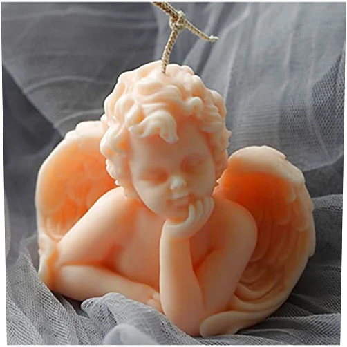 NC Silicone Angel Candle Mold 3D Angel Boy Candle Molds Angel Wing Candle Making Mould Scented Candle Forms for Candle Making Wax Melt Mould Aromatherapy Plaster Decoration Molds, 8*7*10cm (GM-C-800)
