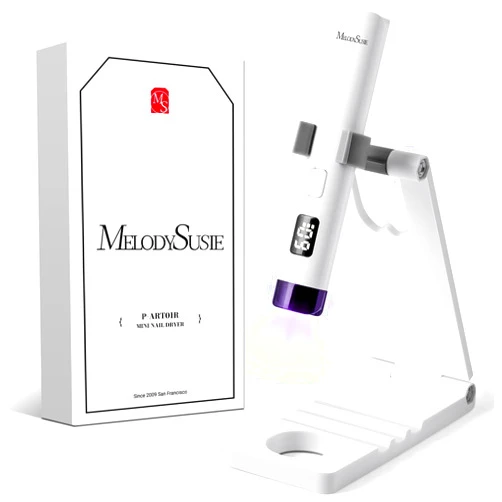 MelodySusie Handheld UV Light for Gel Nails with Stand, Mini Portable Cordless Nail Lamp with LCD Display, Eye-Protective Cover, Flash Curing for Glue, White