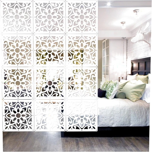 ANMINY 12 PCS Hanging Room Divider Decorative Thick Wall Screen Panels Floral Carving Pattern Hollow Out Design for Bedroom Living Dining Room Kitchen Office Restaurant Home Hotel Decor - White Flower