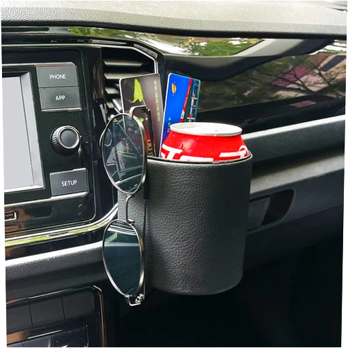 Curboom Car Air Vent Pouch Storage Bag Box Organizers Sunglass Leather Pocket Automotive Mount Cell Phone Holder Cup Coin CardCase Key with Hook (Black)