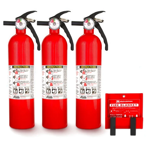 Kidde FA110 Multi Purpose Fire Extinguishers for The House and Boat with Wall Mount Bracket, (Rating 1-A:10-B:C) 3 Pack, Includes Wholesalehome Fire Blanket