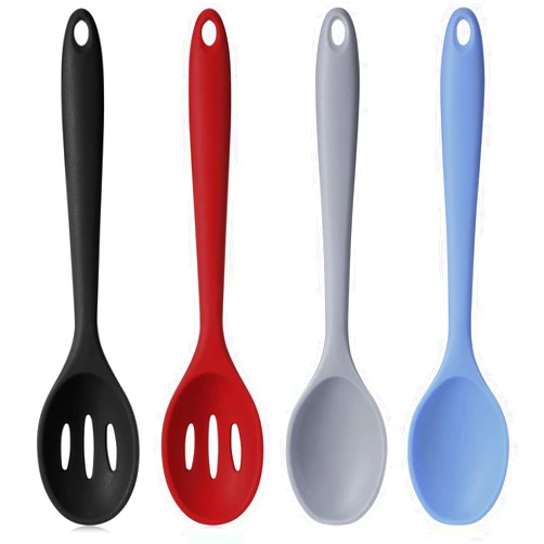 Boao 4 Pcs Silicone Cooking Spoons Set Silicone Serving Spoon Silicone Nonstick Mixing Spoons Slotted Spoons Large Nonstick Heat Resistant Spoons for Kitchen Cooking Bake Stir (Mixed Colors)