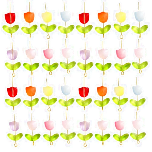 LOGOFUN 200 Pcs Tulip Flower Beads Glass Translucent Bracelet Beads Colorful Handcrafted Crystal Loose Glass Beads for DIY Jewelry Making Mothers Day Gifts (Without Needle)