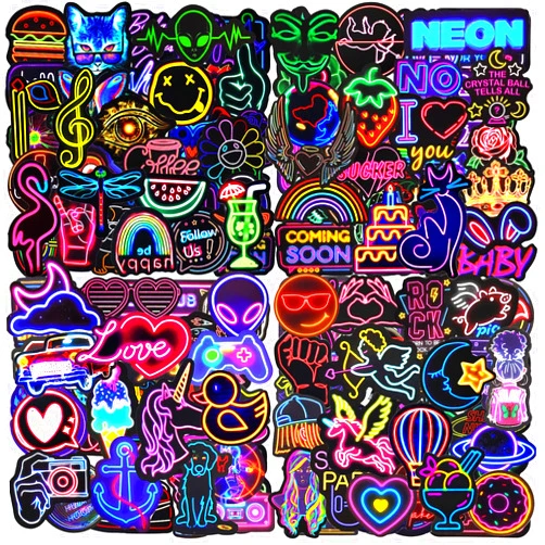 AIRNOGO Water Bottle Stickers 200 Pcs Cool Neon Stickers, Sticker Pack for Kids Adults Teens, Waterproof Vinyl Stickers, Stickers for Laptop Skateboard Journal Notesbook Computer Phone Cup Guitar Luggage etc