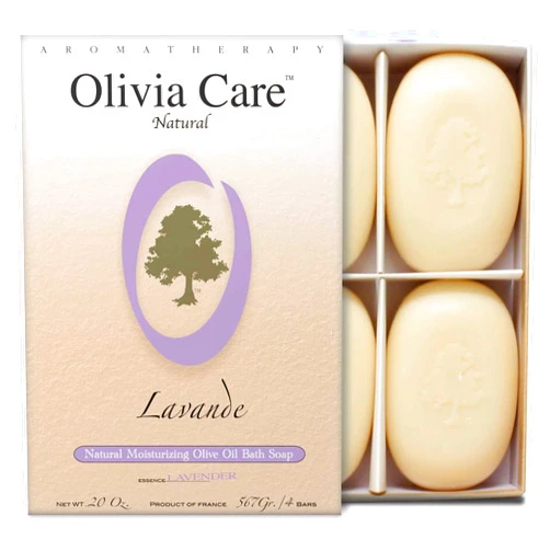 Olivia Care Lavender Bar Soap-4 pack box set - 100% Natural Ingredients, Organic, Vegan - For Face & Body, Cold-pressed Triple-Milled, Hydrating, Moisturizing, Infused Calcium & Vitamins - 4 X 5 oz