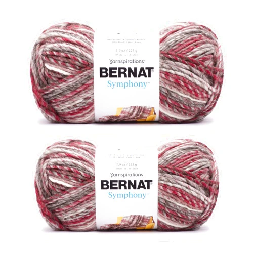 Bernat Symphony Pomegranate Punch Yarn - 2 Pack of 225g/8oz - Wool Blend - 5 Bulky - 309 Yards - Knitting/Crochet