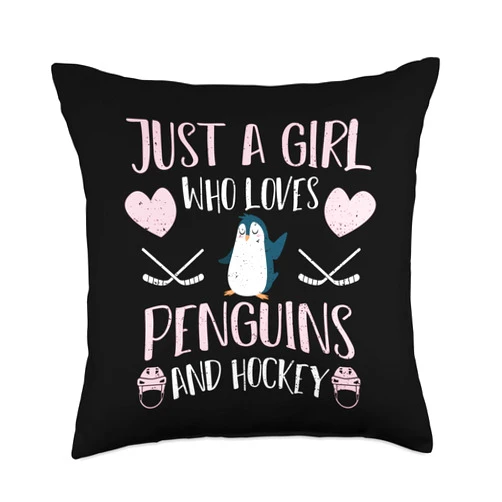 DesignsByJnk5 Hockey Penguins: Just A Girl Who Loves Pengu - Ice Hockey Throw Pillow