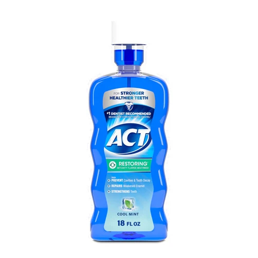 ACT Restoring Fluoride Mouthwash 18 fl. oz. Strengthens Tooth Enamel, Cool Mint