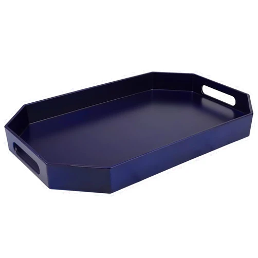 SforGUVA Navy Blue Octagonal Serving Tray with Handles for Coffee Table, Plastic Decorative Tray for Ottoman, Kitchen Counter, Living Room, Outdoor Lacquer Tray for Entertaining