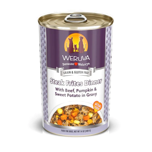 Weruva Classic Dog Food, Steak Frites with Beef, Pumpkin & Sweet Potato in Gravy, 14oz Can (Pack of 12)