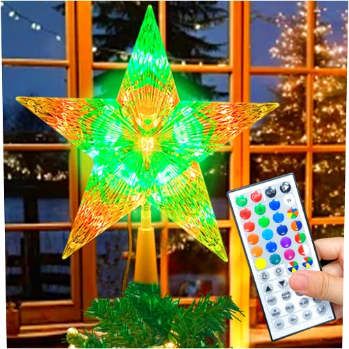 MBVㅤ Christmas Star Tree Topper 9 Inches, 128 Modes Led Twinkle Treetop Light with Remote Control, Multi Colour Ornament for Indoor Office Decoration, Xmas New Year Gifts