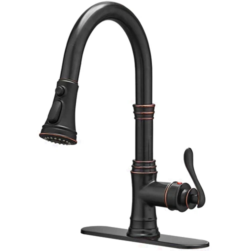 Homevacious Kitchen Faucet Oil Rubbed Bronze with Pull Out Sprayer 3 Spray Modes Single Handle Singe Lever High Arc Farmhouse Kitchen Sink Faucet with Deck Plate Pull Down Sprayer