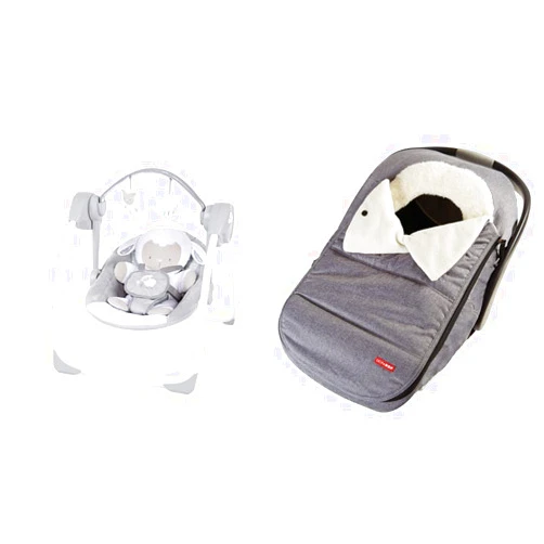Ingenuity Comfort 2 Go Compact Portable 6-Speed Baby Swing with Music, Folds for Easy Travel - Cuddle Lamb, 0-9 Months & Skip Hop Winter Car Seat Cover, Stroll & Go, Heather Grey