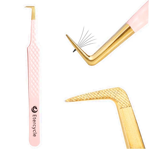 Etercycle 90 Degree Lash Tweezers for Eyelash Extensions - Precision Fiber Tip Diamond Grip Volume Lash Tweezers for Volume Classic Lashes Premade Fans