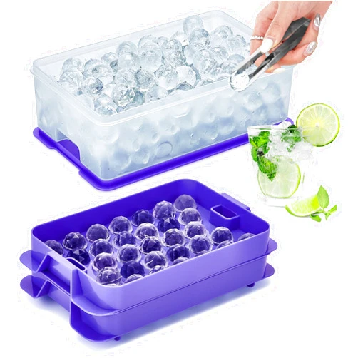 Glotoch Express Glotoch Ice Cube Tray for Freezer with Bin BPA Free Plastic, Round Diamond Shape Mini 1 Inch Ice Cube for Coffee,Whiskey,Cocktail, Easy Release Ice Cube Mold Set of 3 (Total 62 Mini Ice Balls)
