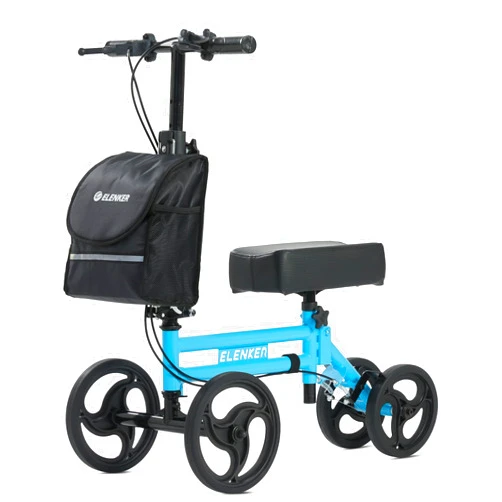 ELENKER Knee Scooter with Basket Dual Braking System for Ankle and Foot Injured Light Blue