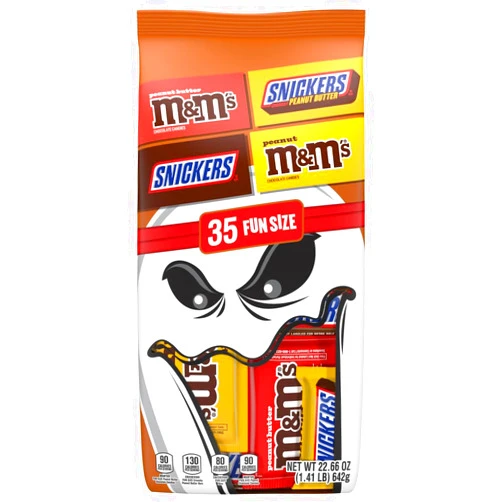 Mars M&M'S Peanut, M&M'S Peanut Butter, SNICKERS Crunchy Peanut Butter & SNICKERS Original Fun Size Trick or Treat Individually Wrapped Milk Chocolate Halloween Candy Variety Assortment, 35 Ct Bulk Bag
