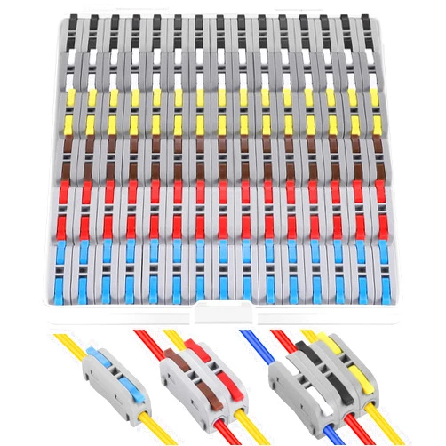 XHF2018 60 pcs XHF Colourful Conductor Compact Connectors Lever Connectors Nuts, Electrical Connectors Wire Terminals for Any Circuit Inline Splices 28-12 AWG (SPL-1)
