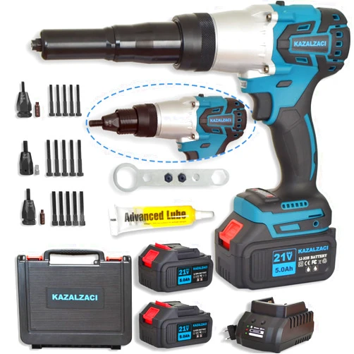 Kzalzaci Cordless Rivet/Rivet Nut Gun, 2in1 Rivet Tool for Rivets(1/8'', 5/32'', 3/16