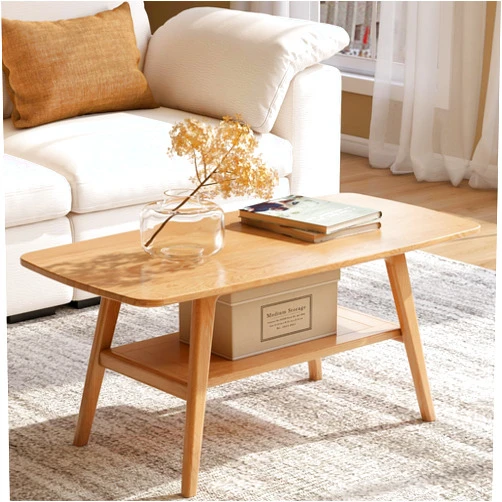 Vadisun 100% Solid Oak Wood Coffee Table for Living Room, Small Coffee Table with Shelf Storage, Mid Century Modern Coffee Table with Rounded Corners (Natural, 39.37“ x 19.69” x 17.32“)