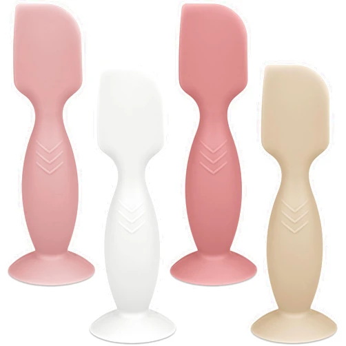 Mintlyfe Diaper Cream Applicator Set - Soft Silicone Baby Butt Brush with Suction Base, Baby Butt Spatula, Mini Size, 4 Piece - Newborn Baby Essentials (White/Sand/Blush/Mauve)