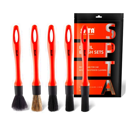 SPTA Car Detailing Brush Set, 5 Pack Soft Mixed Hair Auto Detail Brush Kit No Scratch for Automotive Elegant Surface Interior Exterior Dashboard Emblems Panels Engine Bay Wheels Air Vent Seat Leather