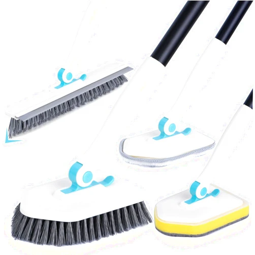 Xincusdiva Floor Scrub Brush, 4-in-1 Tile Tub Floor Scrubber with 50'' Adjustable Handle, Shower Cleaner for Tile, Tub, and Walls – Includes 4 Kinds Detachable Replacement Heads for Bathroom & Kitchen Cleaning