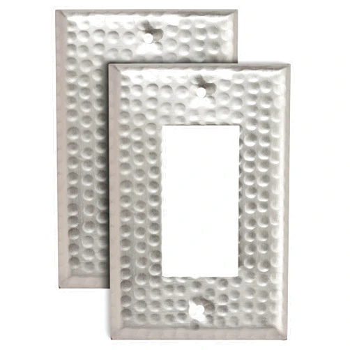 Monarch Abode 18013 Single Switch Hand Hammered Rocker Aluminum Decorative Wall Plate Switch Plate Outlet Cover, 1-Gang, Brushed Nickel (Pack of 2)