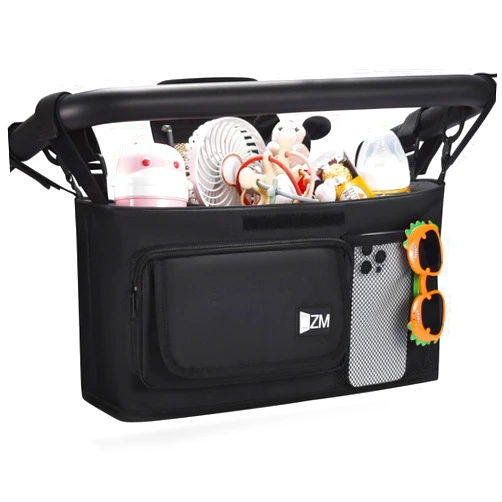 ZZM Parent Console Stroller Wagon Organizer Compatible with WONDERFOLD W2&W4&X, Jeep Deluxe Wrangler, EVER ADVANCED Wagon, Wagon Stroller Accessories with 2 Large Insulated Cup Holder(Empty Bag)