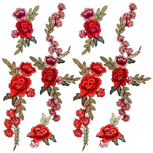 Arvintas 8 PCS Red Rose Embroidered Flower Applique Peony Flower Sew Iron on Patches Bouquet Boho Sew On Patches DIY Collar Bust Dress Bag Shoes