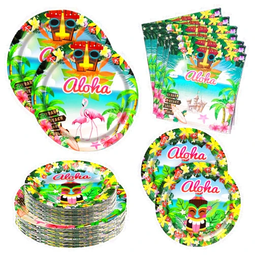 Osonm 180PCS Hawaiian Aloha Party Supplies Serve 60, Luau Tropical Party Paper Plates and Napkins Kit for Summer Pool Beach Birthday Party Decorations, Includes Dinner Plates, Dessert Plates, Napkins