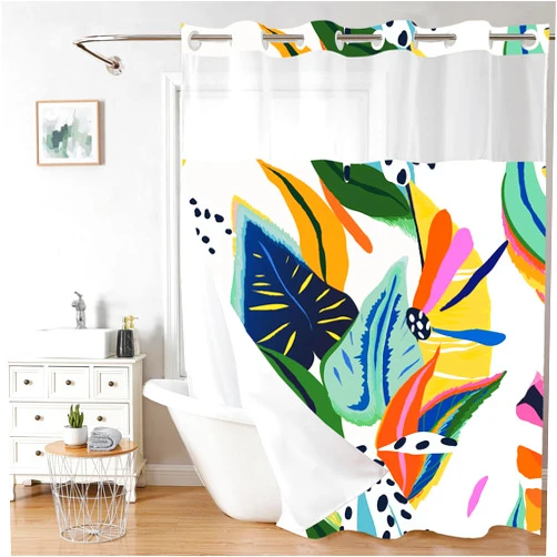 Besaomeom No Hook Colorful Floral Boho Shower Curtain and Liner Set, Abstract Art Shower Curtain with Snap Liner, Waterproof Bath Curtain with Mesh Top Window, Modern Asthetic Decor for Bathroom 71