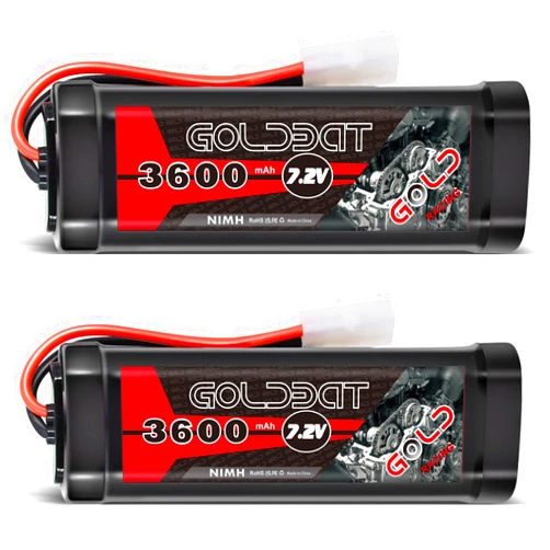 GOLDBAT 3600mAh 7.2V NiMH RC Battery with Tamiya Connector for for RC Evader BX Car Truck Truggy Buggy Tank Car Racing (3600-7.2V-Tamiya-2pack)