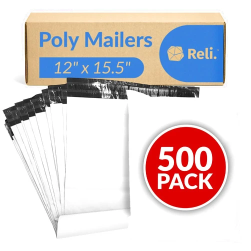 Reli. Poly Mailers 12x15.5 | 500 Pcs Bulk | Shipping Envelopes | White Packaging Bags for Shipping | Non-Padded Polymailers, Self Sealing Mailing Bags for Clothing, Bulk (White)