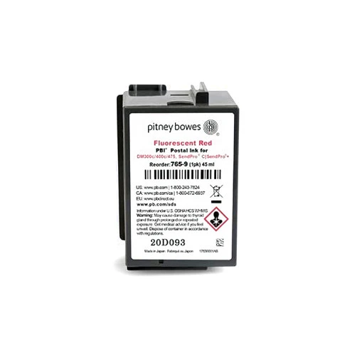Pitney Bowes 765-9 Ink Cartridge for SendPro C Auto, DM300C™ & DM400C™ Series, Red Ink, 45 ml