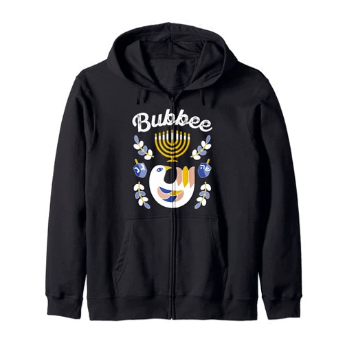 Chanukah PJs Family Matching Menorah Candle Decor Matching Family Hanukkah Pajama Top Dreidel & Menorah Bubbee Zip Hoodie