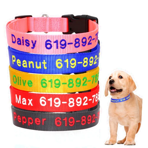 Nocmxta Personalized Embroidered Dog Collars, Embroidered Custom Dog Name & Phone Number, 5 Adjustable Sizes for X-Small,Small, Medium, and Large Nylon Collars for Dogs,Safety Release Metal Buckle and D-Ring