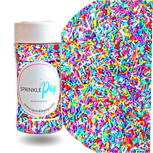 SPRINKLE POP Ultimate Unicorn Rainbow Jimmies Sprinkle Mix| Sprinkles Made In USA By Sprinkle Pop| Yellow Red White Blue Purple Sprinkles Jimmies For Decorating Princess Birthday Cakes Cookies Cupcakes Candy, 4oz