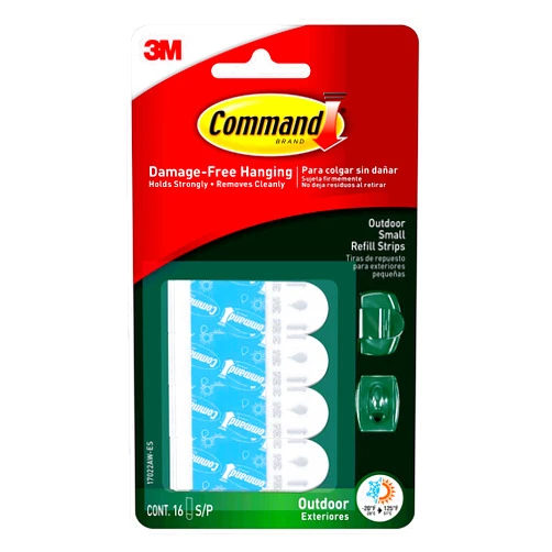 Command Outdoor Small White Refill Strips, 16 Weather Resistant Strips, Damage Free Hanging Wall Adhesive Strips to Re-Hang Command Hooks for Christmas Decorations