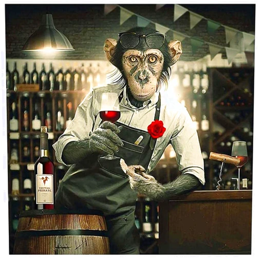 M-N DIY Oil Painting by Numbers Paint for Home Office Decoration Arts Craft Digital DIY Canvas Oil Painting Kit for Kids &amp Adult Drinking red Wine Monkey - 40CMx50CM Without Frame