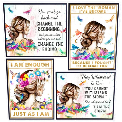 YELLOWBIRD ART & DESIGN positive Affirmations Boho Wall Decor - I Am Enough Inspirational Quotes for Women - She Whispered Back I Am The Storm Wall Art Set - Women's empowerment Dragonfly Motivational poster for Woman, Girl
